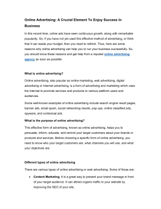 Online Advertising: A Crucial Element To Enjoy Success In Business