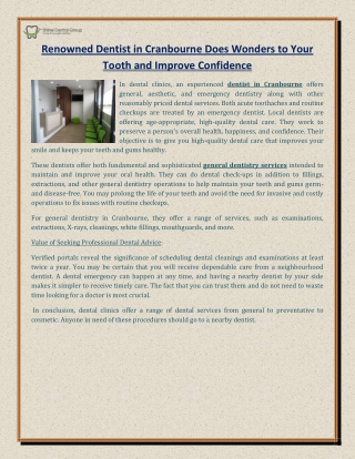 Renowned Dentist in Cranbourne Does Wonders to Your Tooth and Improve Confidence