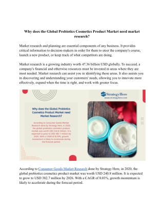 Why does the Global Probiotics Cosmetics Product Market need market research