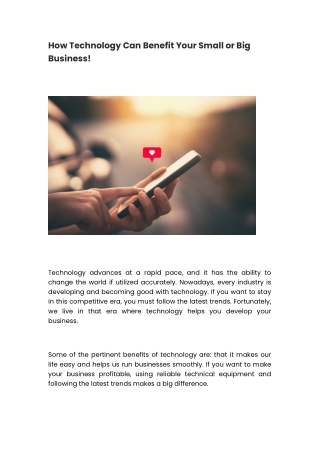 How Technology Can Benefit Your Small or Big Business