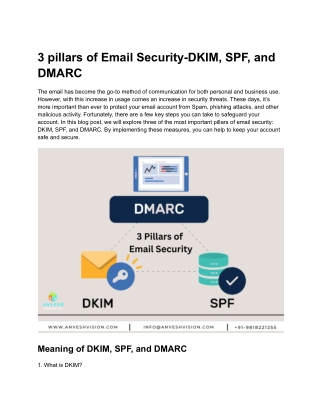3 pillars of Email Security-DKIM, SPF, and DMARC