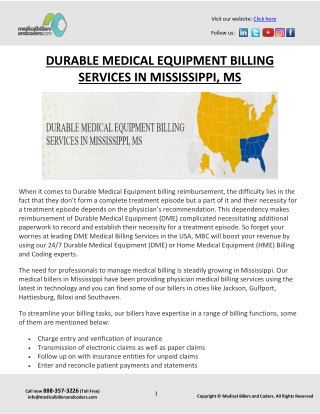 DURABLE MEDICAL EQUIPMENT BILLING SERVICES IN MISSISSIPPI, MS