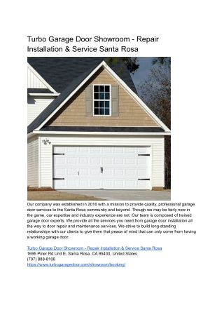 Turbo Garage Door Showroom - Repair Installation & Service Santa Rosa