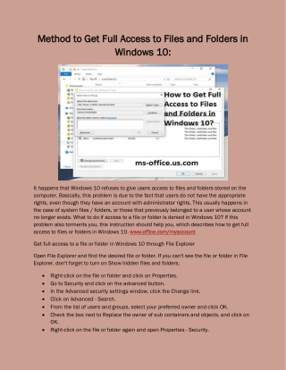 Method to Get Full Access to Files and Folders in Windows 10