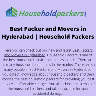 Best Packer and Movers in Hyderabad  Household Packers