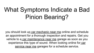 What Symptoms Indicate a Bad Pinion Bearing_