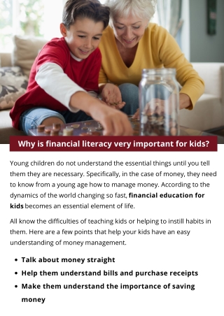 Why is financial literacy very important for kids?