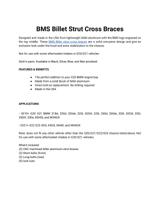 BMS Billet Strut Cross Braces