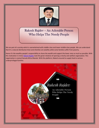Rakesh Rajdev – An Adorable Person Who Helps The Needy People