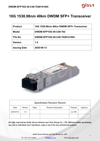 10G 1538.98nm 40km DWDM SFP  Transceiver
