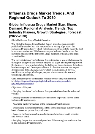 Influenza Drugs Market Trends, And Regional Outlook To 2030