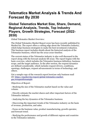 Telematics Market Analysis & Trends And Forecast By 2030