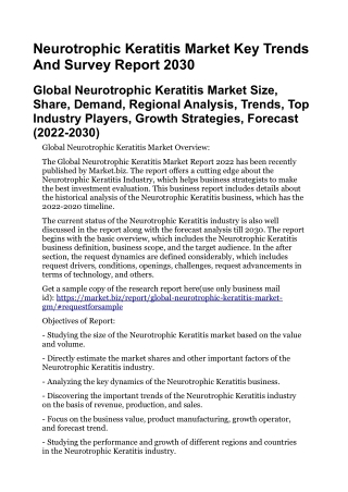 Neurotrophic Keratitis Market Key Trends And Survey Report 2030