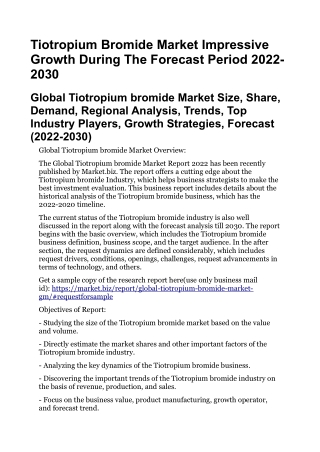 Tiotropium Bromide Market Impressive Growth During The Forecast Period 2022-2030