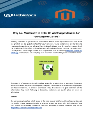 Why You Must Invest in Order On WhatsApp Extension For Your Magento 2 Store?
