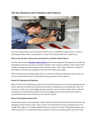 The Top 3 Reasons to Hire a Plumber in Narre Warren