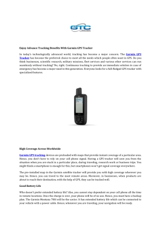 Enjoy Advance Tracking Benefits With Garmin GPS Tracker