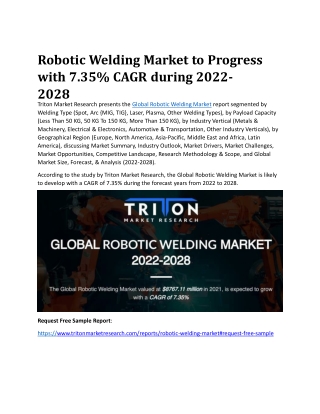 Robotic Welding Market to Progress with 7.35% CAGR during 2022-2028