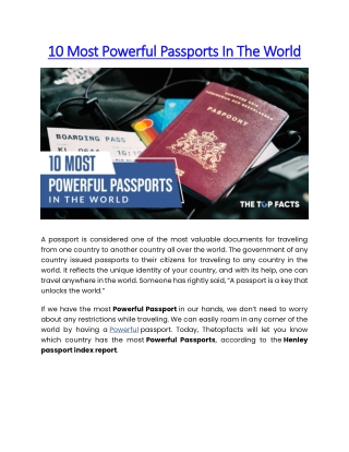 10 Most Powerful Passports In The World