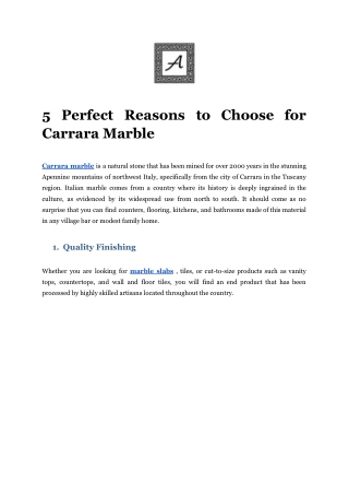 5 Perfect Reasons to Choose for Carrara Marble