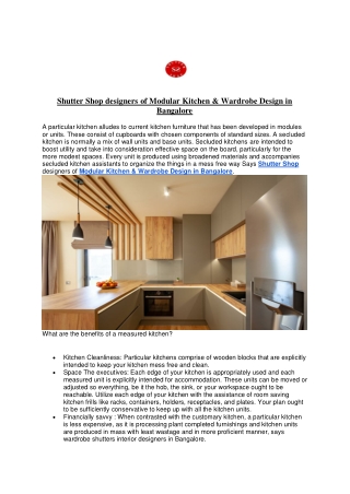 Shutter Shop designers of Modular Kitchen and Wardrobe Design in Bangalore