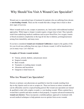 Why Should You Visit A Wound Care Specialist?