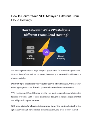 How Is Server Wala VPS Malaysia Different From Cloud Hosting?