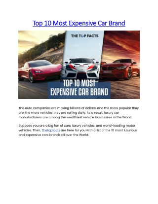 Top 10 Most Expensive Car Brand