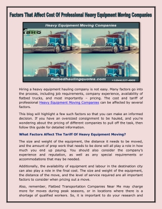 Heavy equipment moving companies