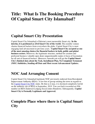 What Is The Booking Procedure Of Capital Smart City Islamabad