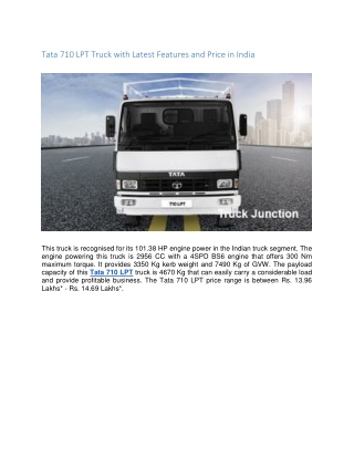 Tata 710 LPT Truck with Latest Features and Price in India