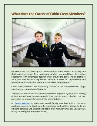 What does the Career of Cabin Crew Members