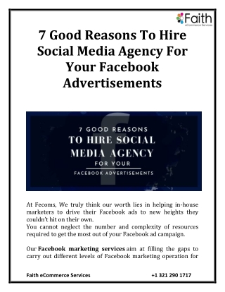 7 Good Reasons To Hire Social Media Agency For Your Facebook Advertisements