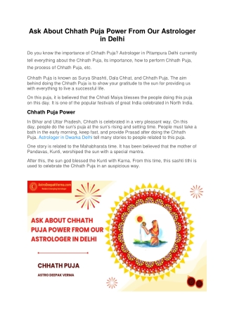 Ask About Chhath Puja Power From Our Astrologer in Delhi