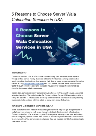 Reasons to use Server Wala Colocation Services USA