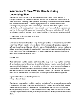 Insurances To Take While Manufacturing Underlying Steel