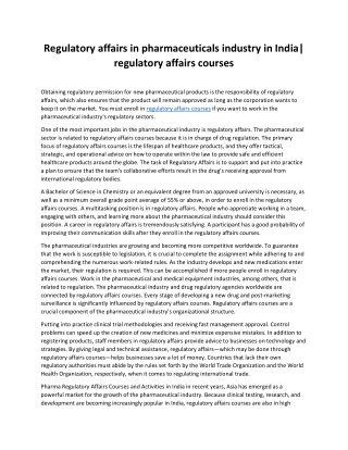 Regulatory affairs in pharmaceuticals industry in India