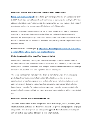 Neural Pain Treatment Market Share, Size, Demand & SWOT Analysis by 2027