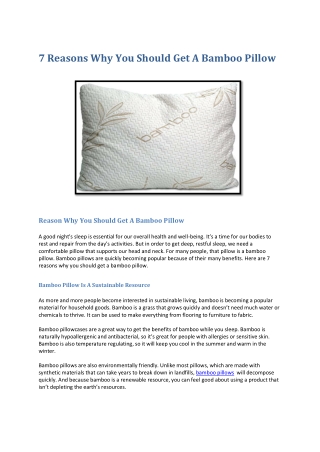 7 Reasons Why You Should Get A Bamboo Pillow