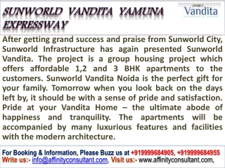 Sunworld Vandita Yamuna expressway @ 9999684905
