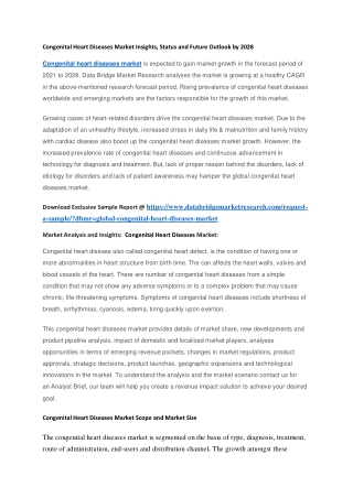 Congenital Heart Diseases Market Insights, Status and Future Outlook by 2028