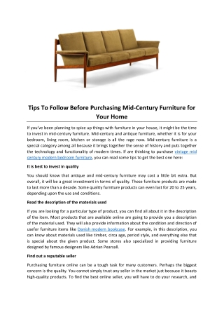 Tips To Follow Before Purchasing Mid-Century Furniture for Your Home