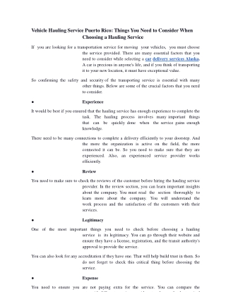 Vehicle Hauling Service Puerto Rico Things You Need to Consider When Choosing a Hauling Service