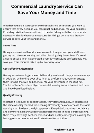 Commercial Laundry Service Can Save Your Money and Time