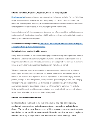 Ketolides Market Size, Projections, Key Drivers, Trends and Analysis by 2028