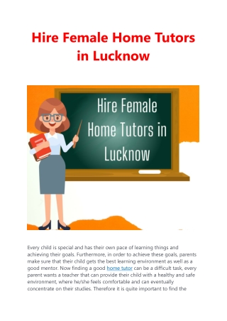 Hire Female Home Tutors in Lucknow