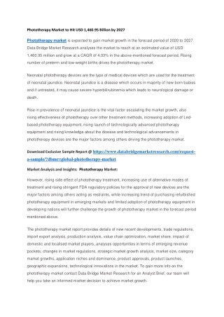 Phototherapy Market to Hit USD 1,460.95 Billion by 2027