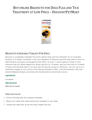 Buy online Bravecto for Dogs Flea and Tick Treatment at Low Price