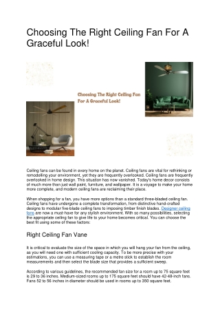 Choosing The Right Ceiling Fan For A Graceful Look
