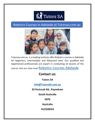 Robotics Courses in Adelaide at Tutorssa.com.au